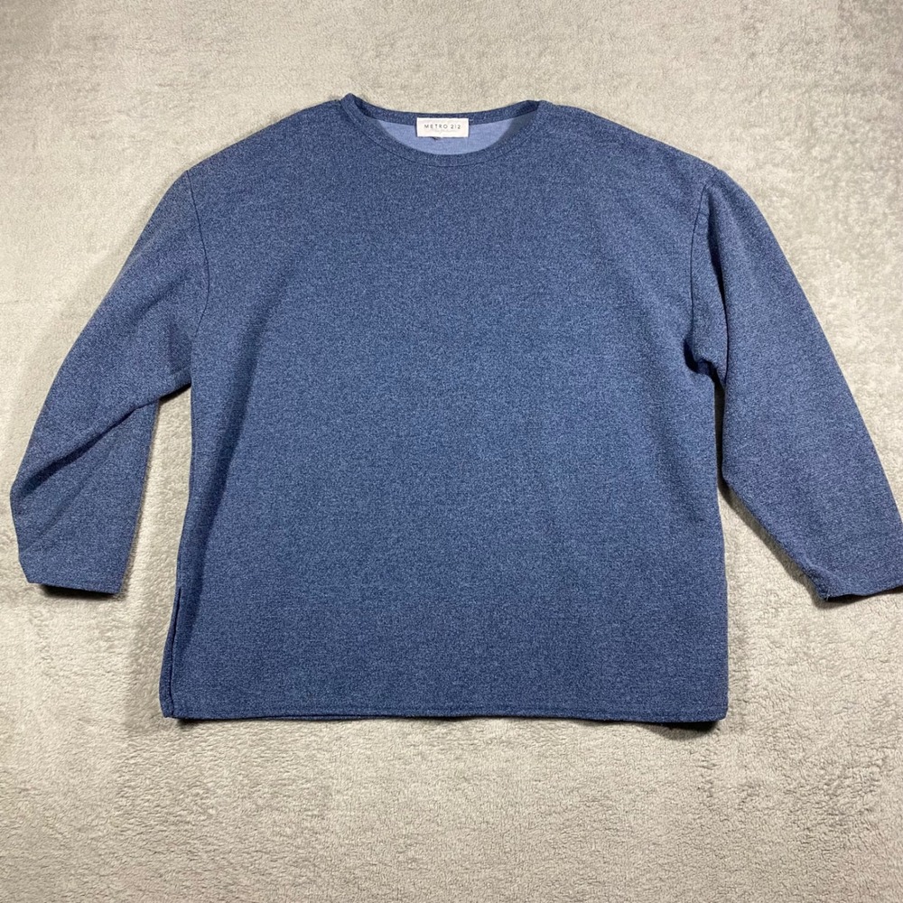 Metro 212‎ Pullover Top Womens Large Blue Textured Knit Long Sleeve Crewneck